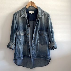The Great. Distressed Denim Skirt Jacket - Size 2